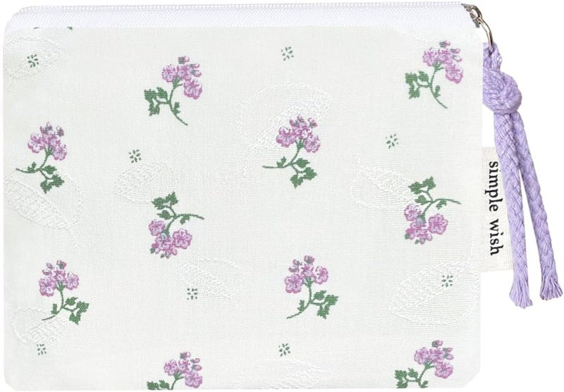 Modacarry Store Cotton Floral Small Organizer Bag Coin Pouch with Cute Prints Zipper for Women Girls (WHTPPL) - Image 1